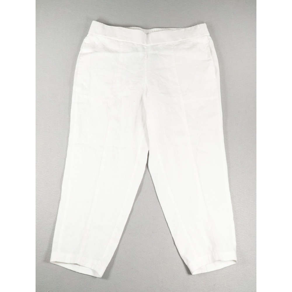 Eileen Fisher Womens Pants Medium White 100% Organic Linen Cropped Tapered Leg